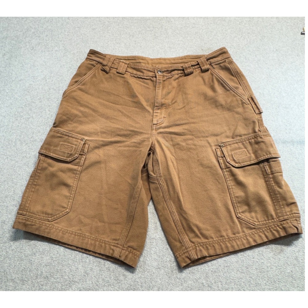Duluth Trading Co Mens 38 Brown Cargo Shorts Cotton Canvas Workwear Utility